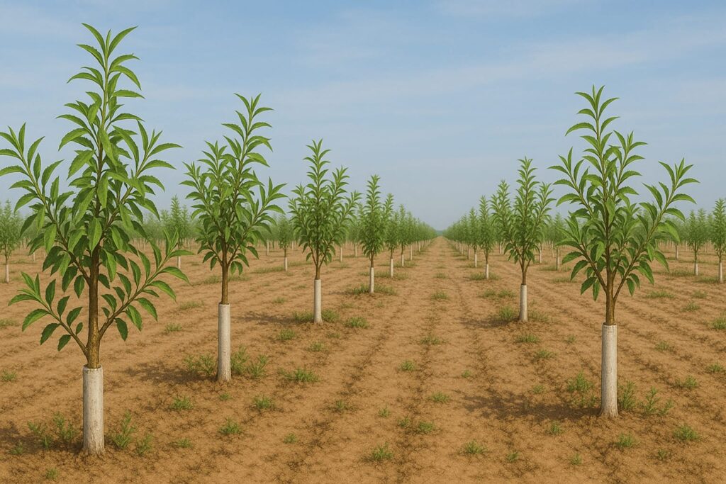 plantación joven de almendros