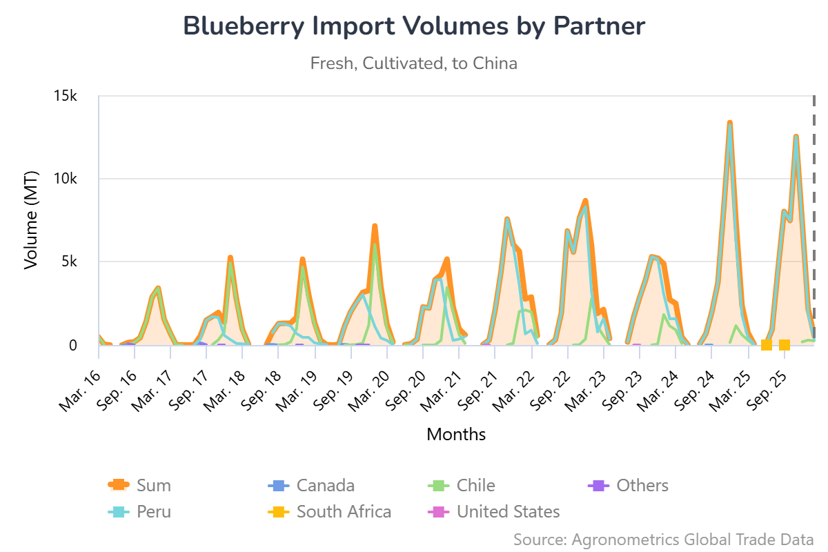 El comercio de arándanos en China: lo que revelan los datos de importación y exportación