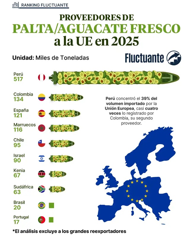 Perú, Colombia y Chile: ¿Quién fue el principal proveedor de aguacate fresco de la Unión Europea en 2025? 3 20260909 FW Proveedores de Palta Fresca a la UE 2025 1